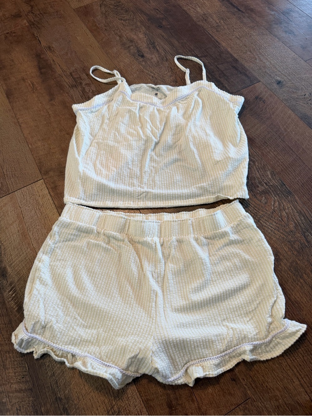 Textured White Cami & Short Sleep Set - Lightweight White Lounge Set